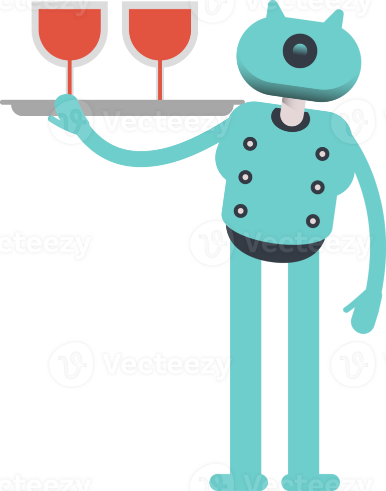 Cute Humanoid Robot Character Serving Wine Illustration png