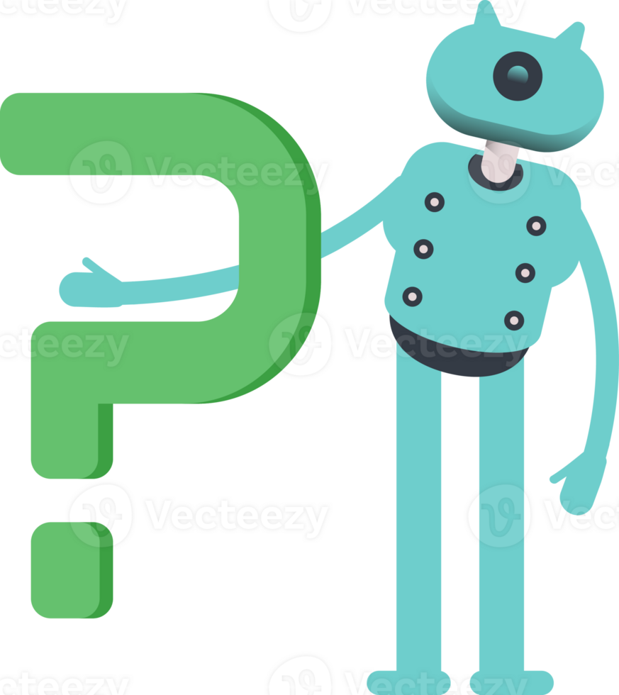 Cute Humanoid Robot Character and Question Mark png
