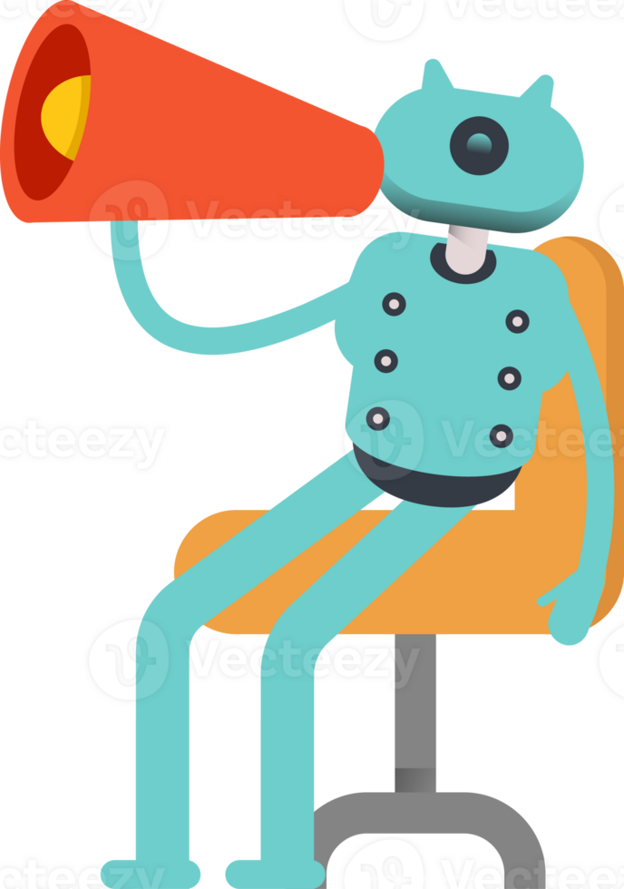Cute Humanoid Robot Character and Megaphone png