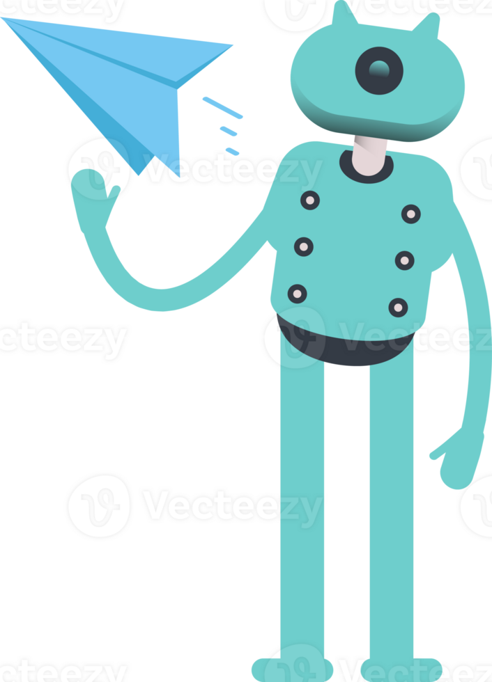 Cute Humanoid Robot Character Holding Paper Plane png