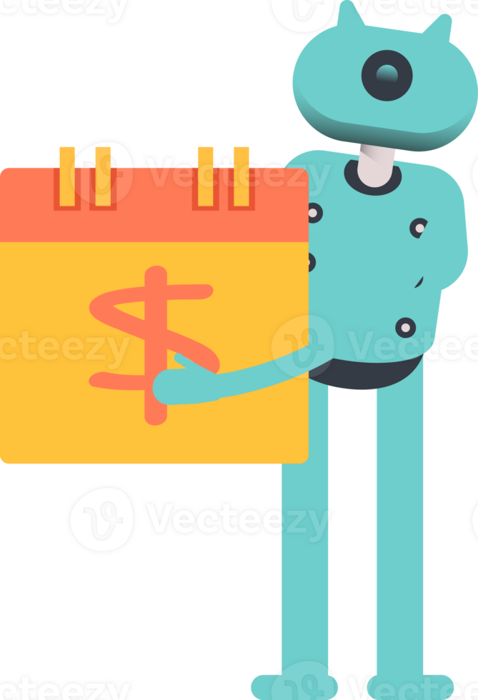 Cute Humanoid Robot Character and Payment Date Calendar png