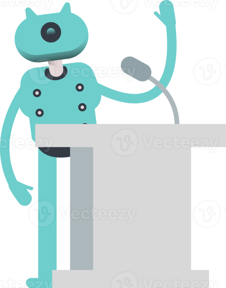 Cute Humanoid Robot Character Speaking on Podium png