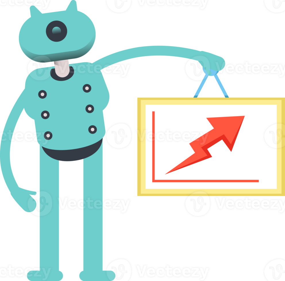 Cute Humanoid Robot Character Holding Arrow Chart png