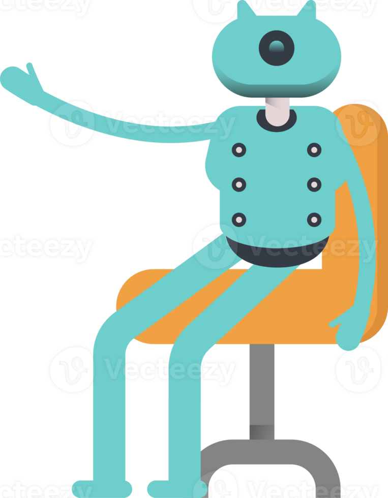 Cute Humanoid Robot Character Sitting on Office Chair png