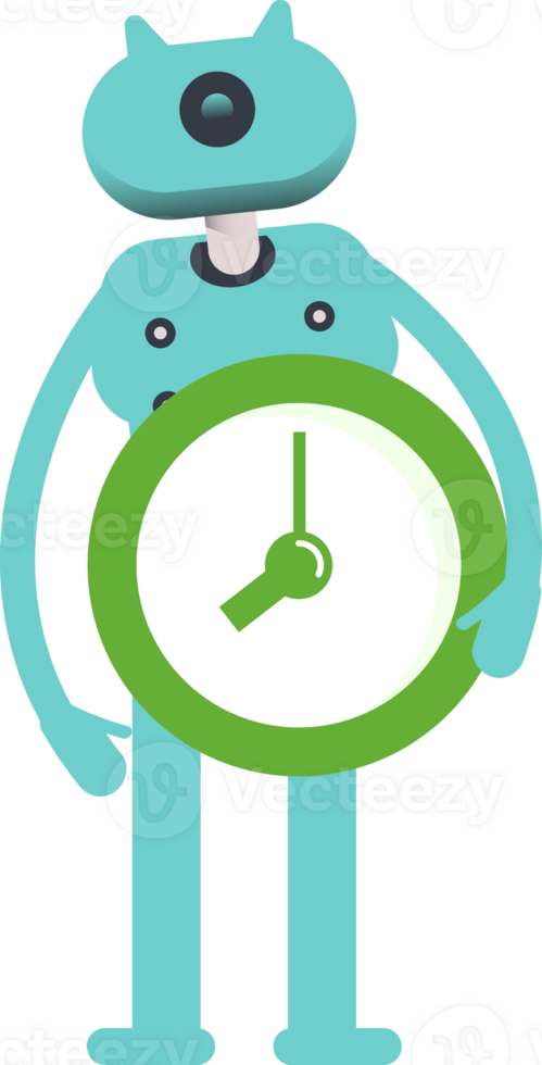 Cute Humanoid Robot Character Holding Green Clock png