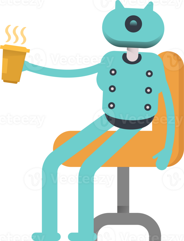 Cute Humanoid Robot Character Drinking Hot Coffee png