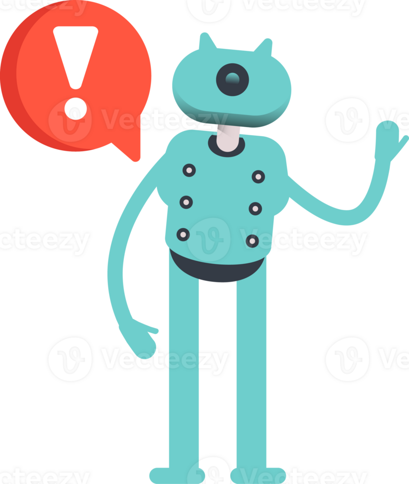 Cute Humanoid Robot Character and Error Sign png