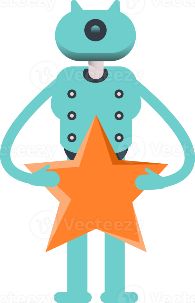 Cute Humanoid Robot Character Holding Star png