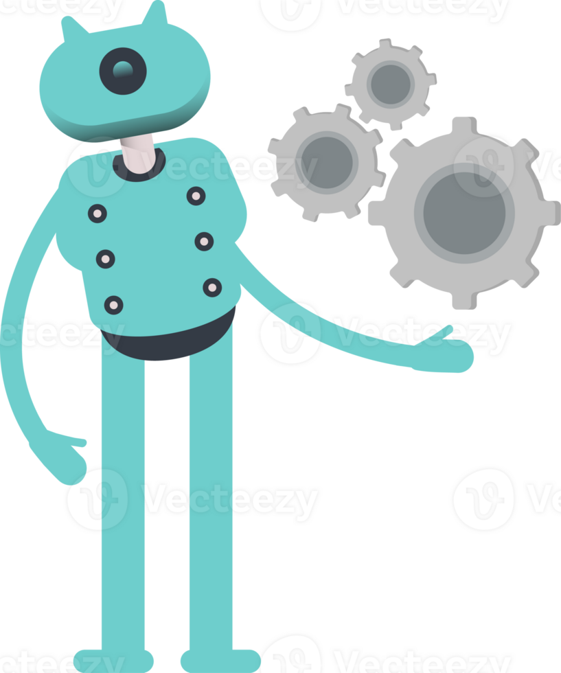 Cute Humanoid Robot Character Holding Gears png