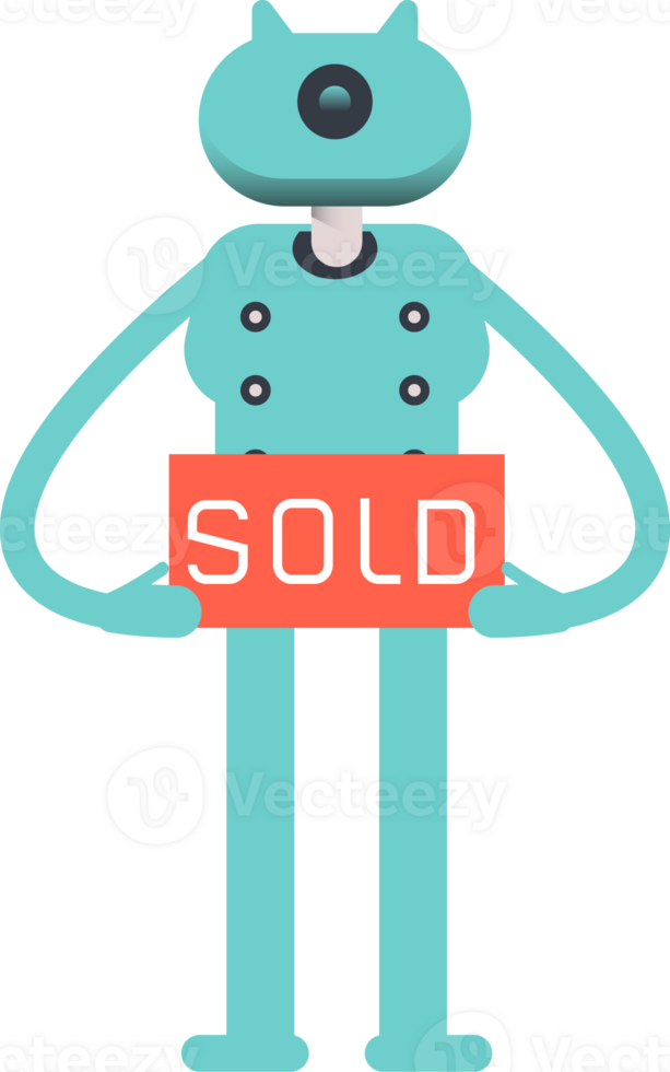 Cute Humanoid Robot Character Holding Sold Signage png