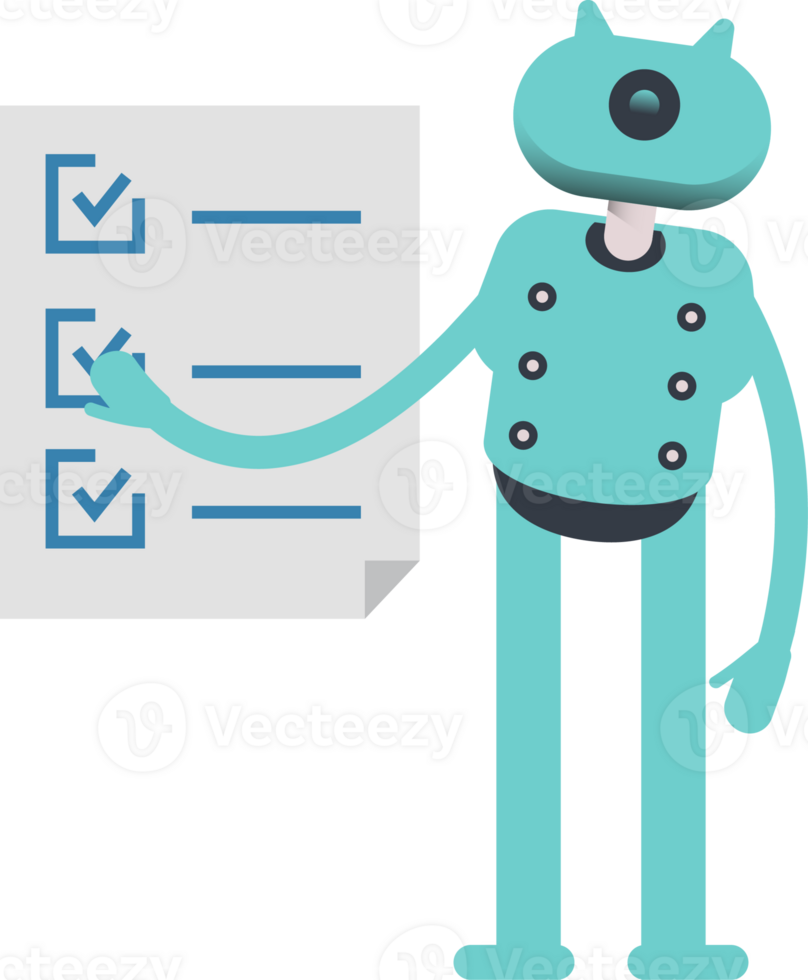 Cute Humanoid Robot Character and Check List Document png
