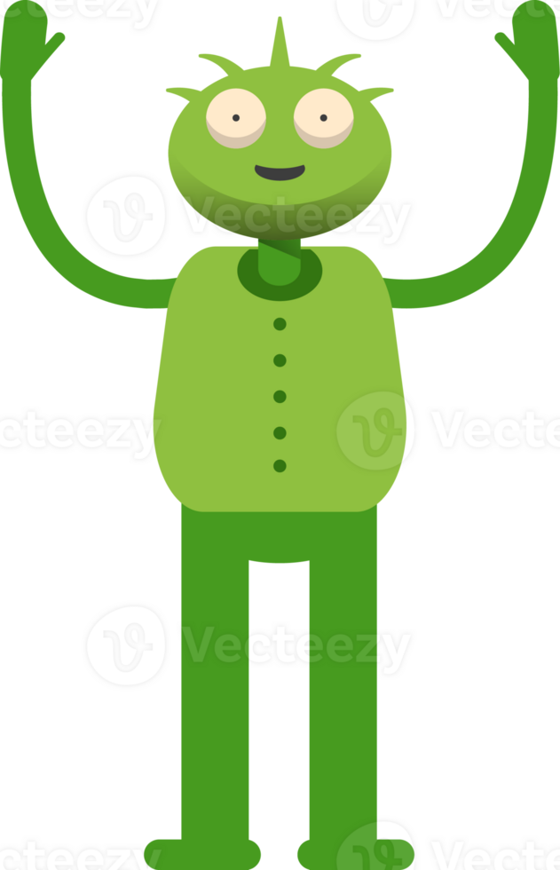 Cute Green Monster Character Raising Hands png