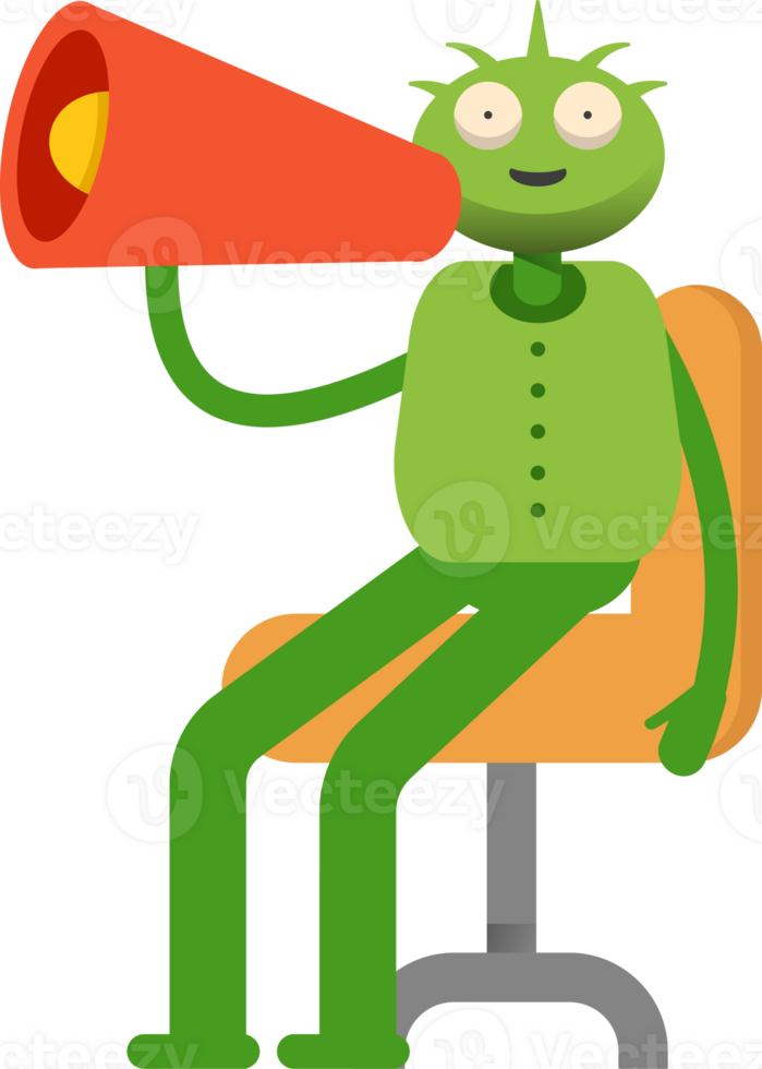 Cute Green Monster Character and Megaphone png
