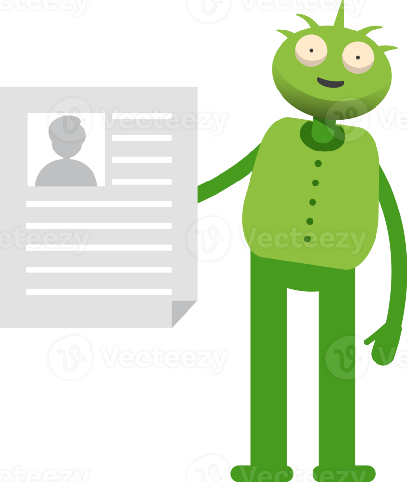 Cute Green Monster Character Holding Job Application Document png