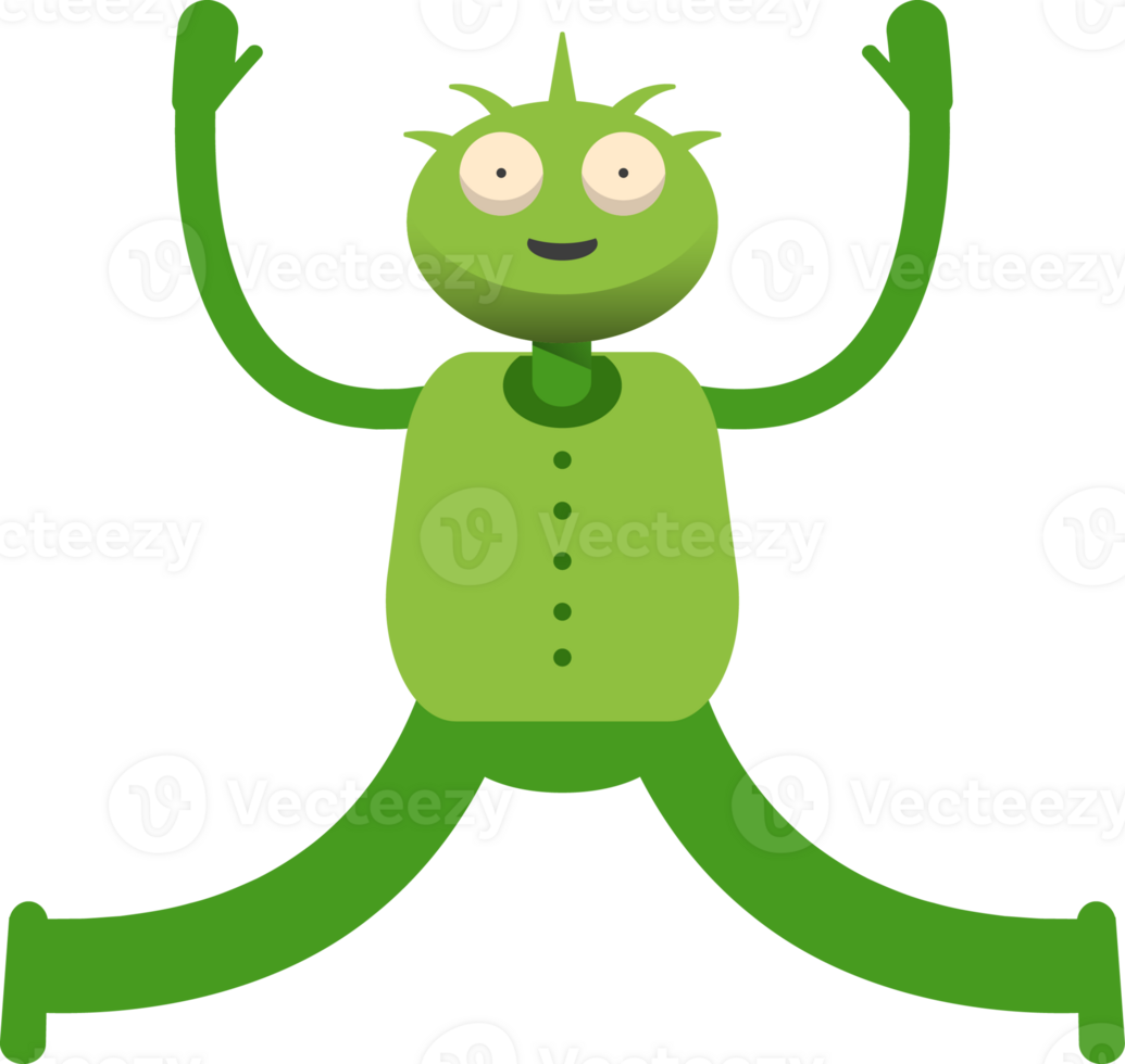 Cute Green Monster Character Relaxing and Jumping Illustration png