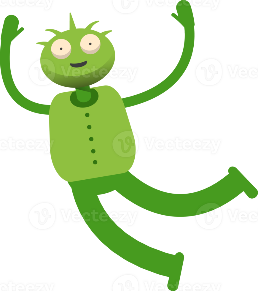 Cute Green Monster Character Relaxing and Jumping png
