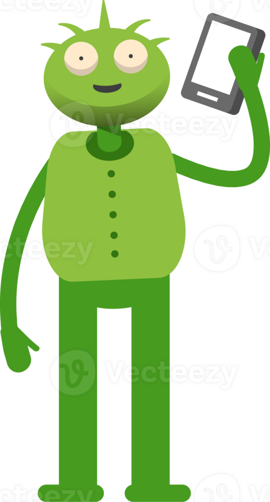Cute Green Monster Character Talking on Smartphone png