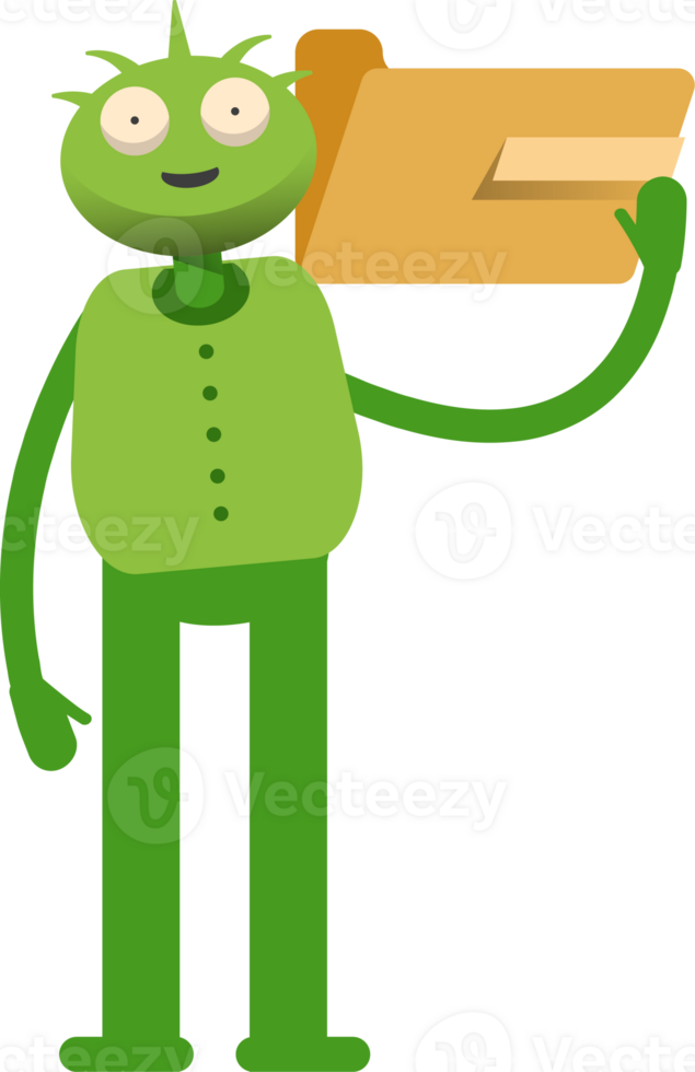 Cute Green Monster Character Holding Folder png