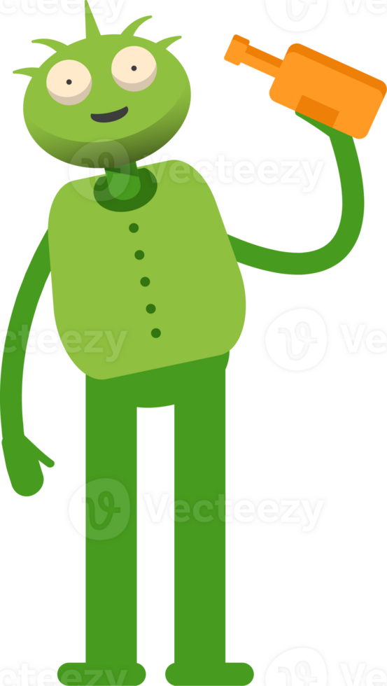 Cute Green Monster Character Drinking Beer png