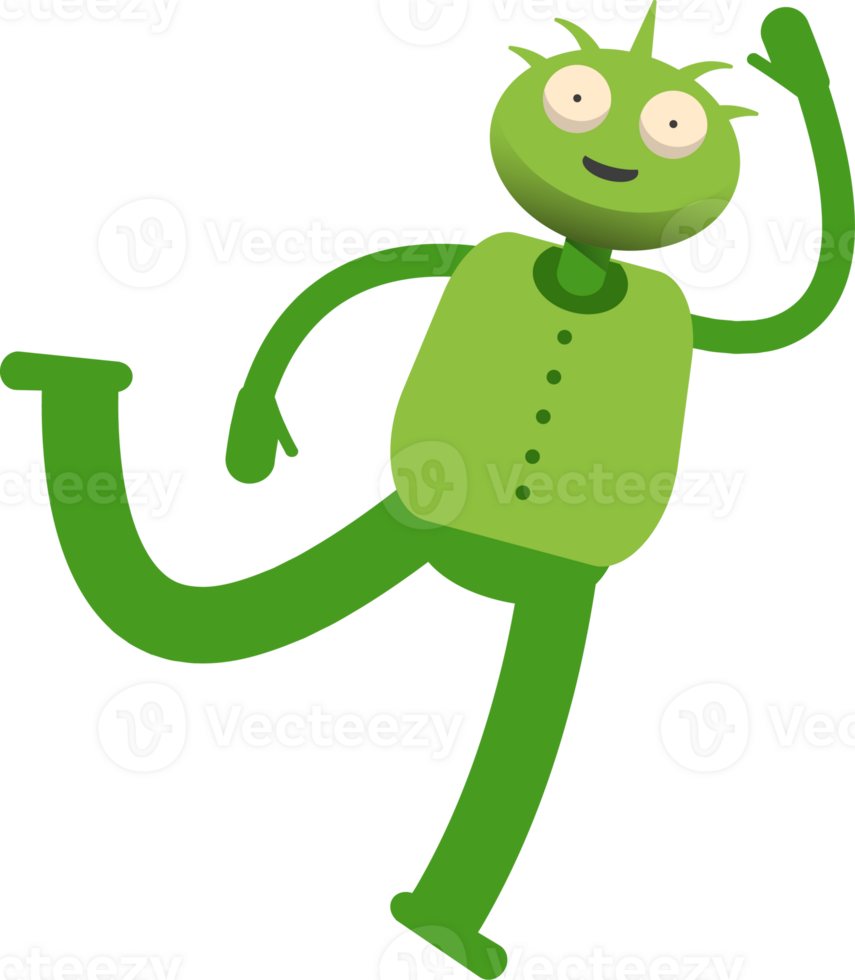 Cute Green Monster Character Jumping and Flying png