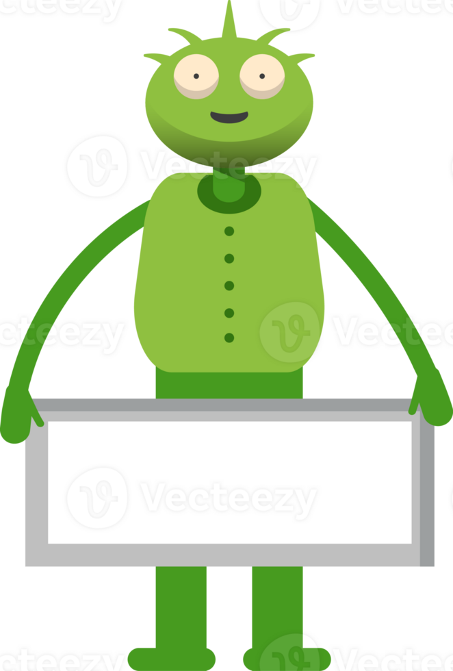 Cute Green Monster Character and Blank Signage png