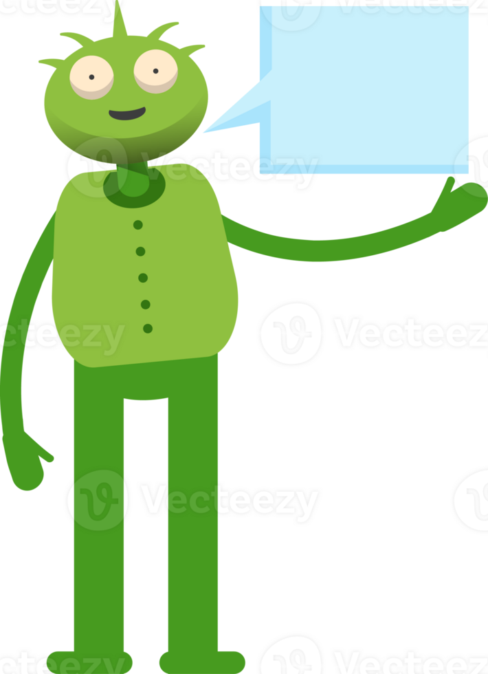 Cute Green Monster Character and Speech Bubble png