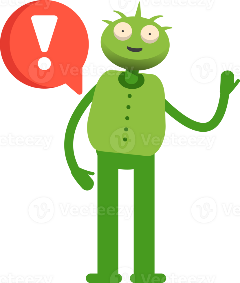 Cute Green Monster Character and Error Sign png