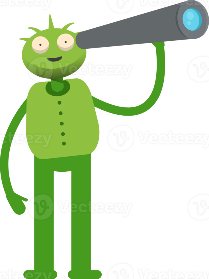 Cute Green Monster Character Using Binoculars png