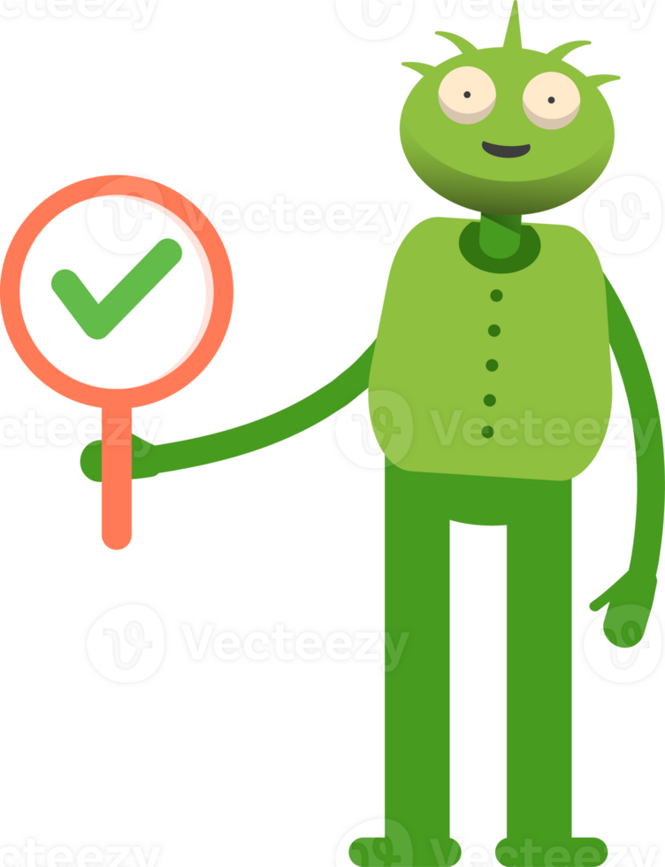 Cute Green Monster Character Showing Check Mark png
