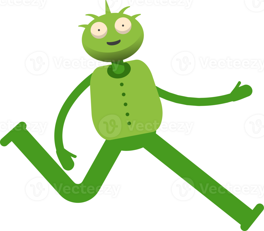 Cute Green Monster Character Running Illustration png