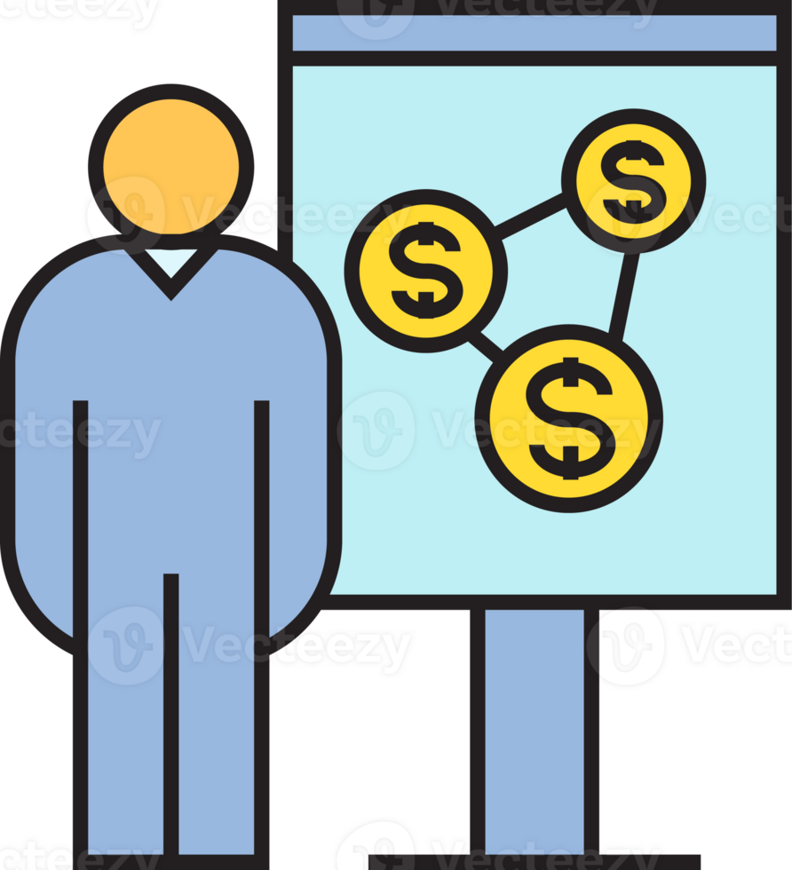 Man Presenting Money Network on Whiteboard Icon png