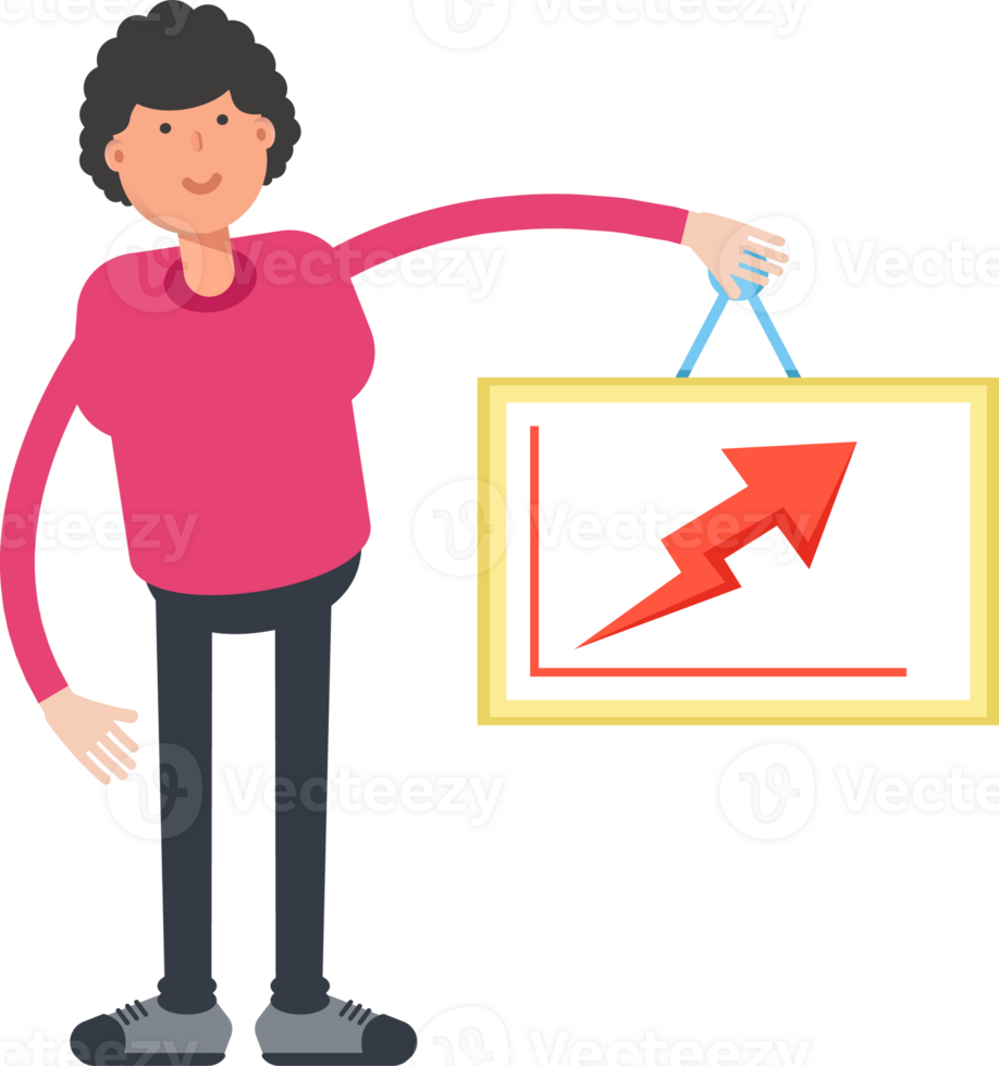 Afro Hairstyle Man Character Holding Arrow Chart png