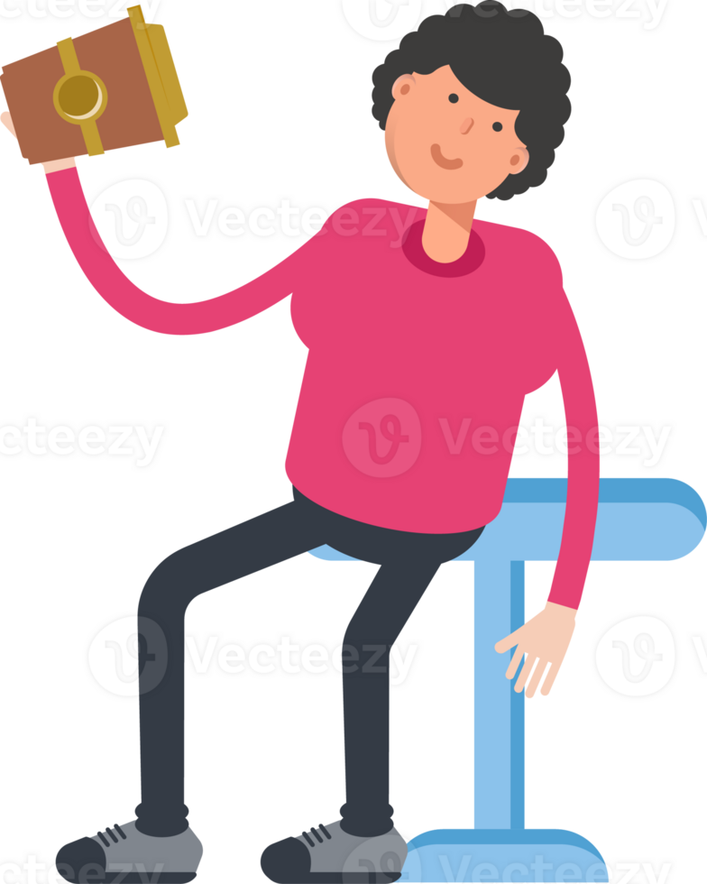 Afro Hairstyle Man Character Sitting and Drinking Coffee png