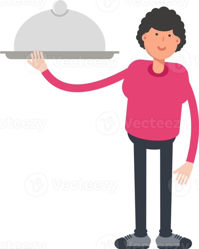 Afro Hairstyle Man Character Holding Food Dish png