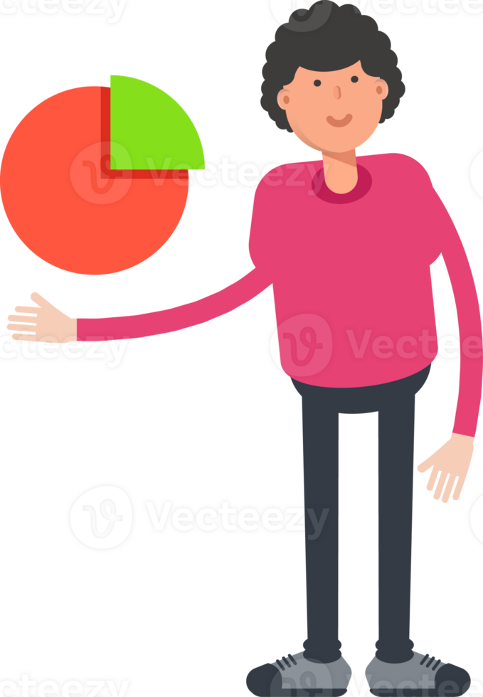 Afro Hairstyle Man Character Holding Pie Chart png