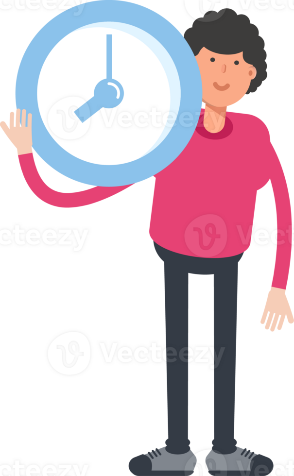 Afro Hairstyle Man Character Holding Clock png