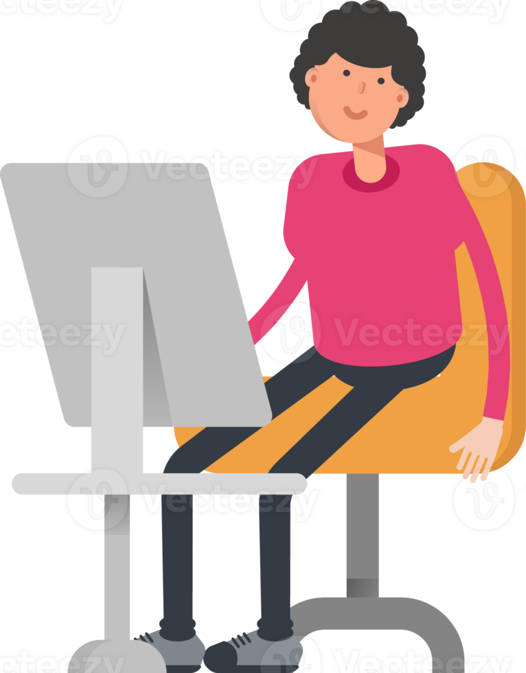 Afro Hairstyle Man Character Working on Desktop png