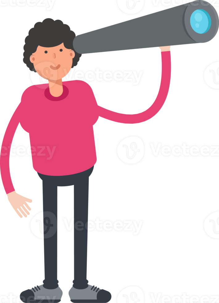 Afro Hairstyle Man Character Using Binoculars png