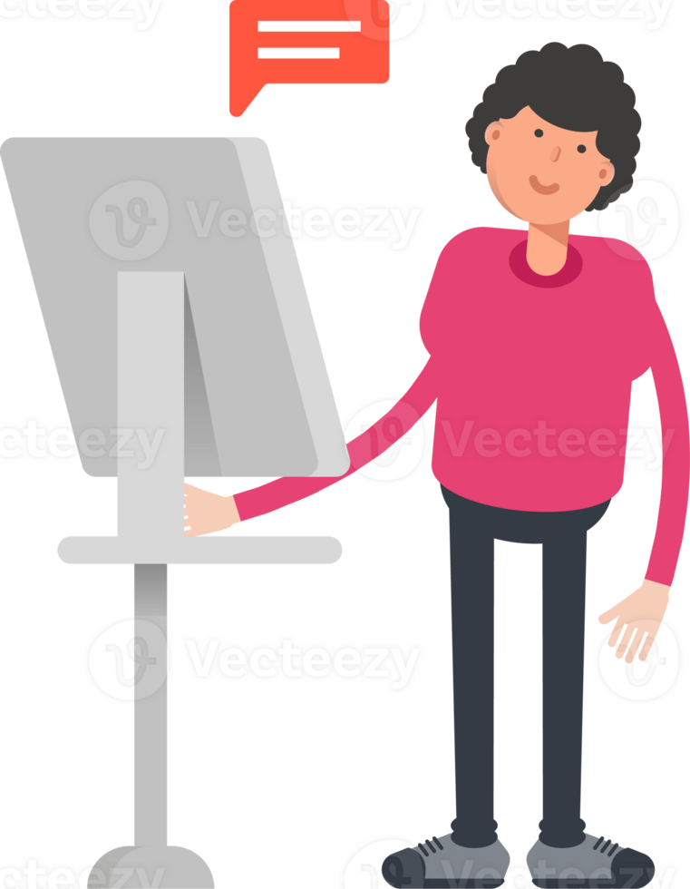 Afro Hairstyle Man Character Working on Computer png