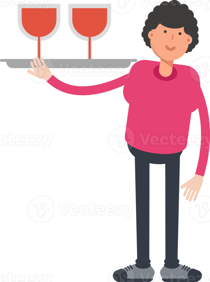 Afro Hairstyle Man Character Serving Wine Illustration png