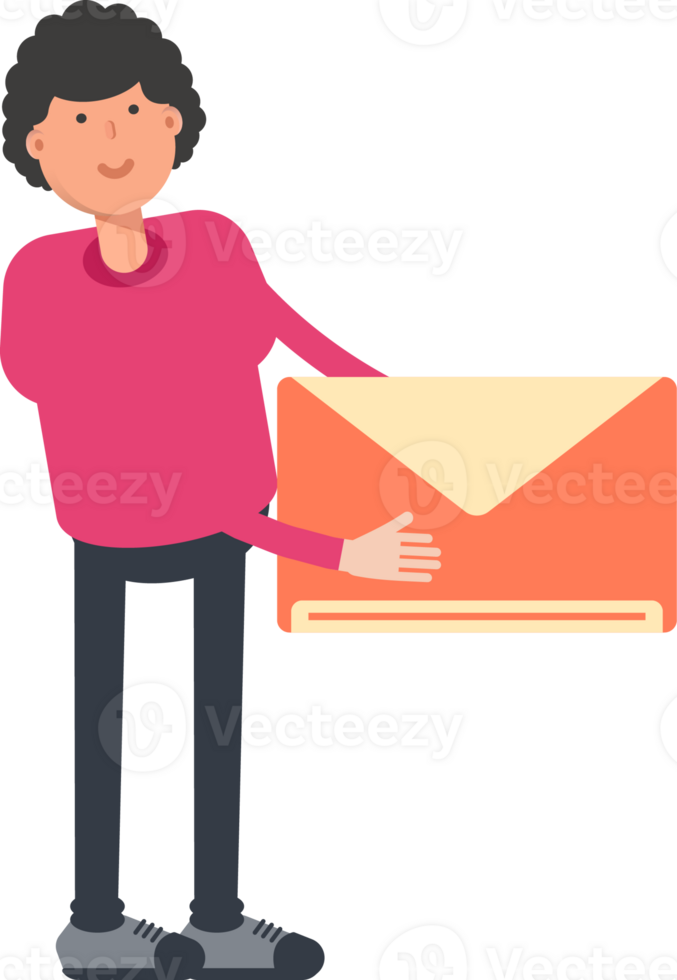 Afro Hairstyle Man Character Holding Mail png