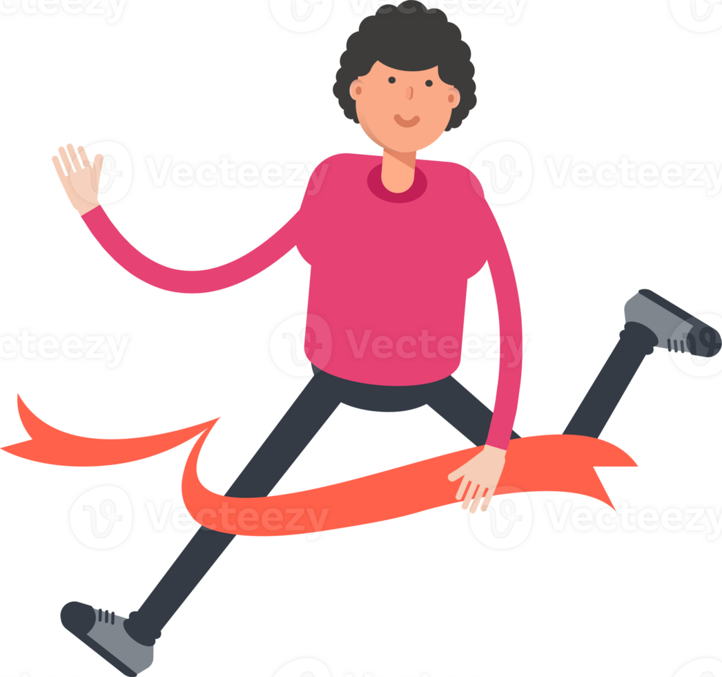 Afro Hairstyle Man Character Running at Finish Line png
