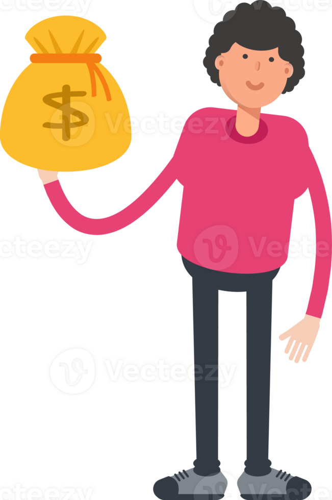 Afro Hairstyle Man Character Holding Dollar Sack png