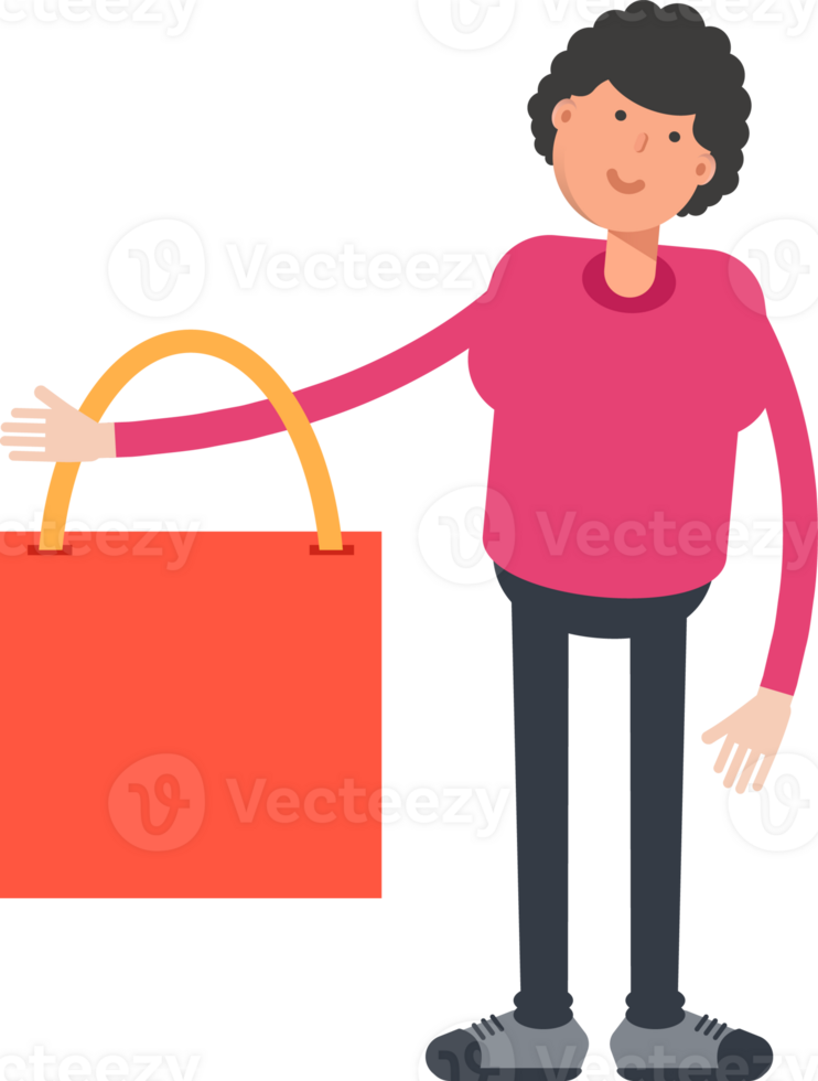 Afro Hairstyle Man Character Holding Shopping Bag png
