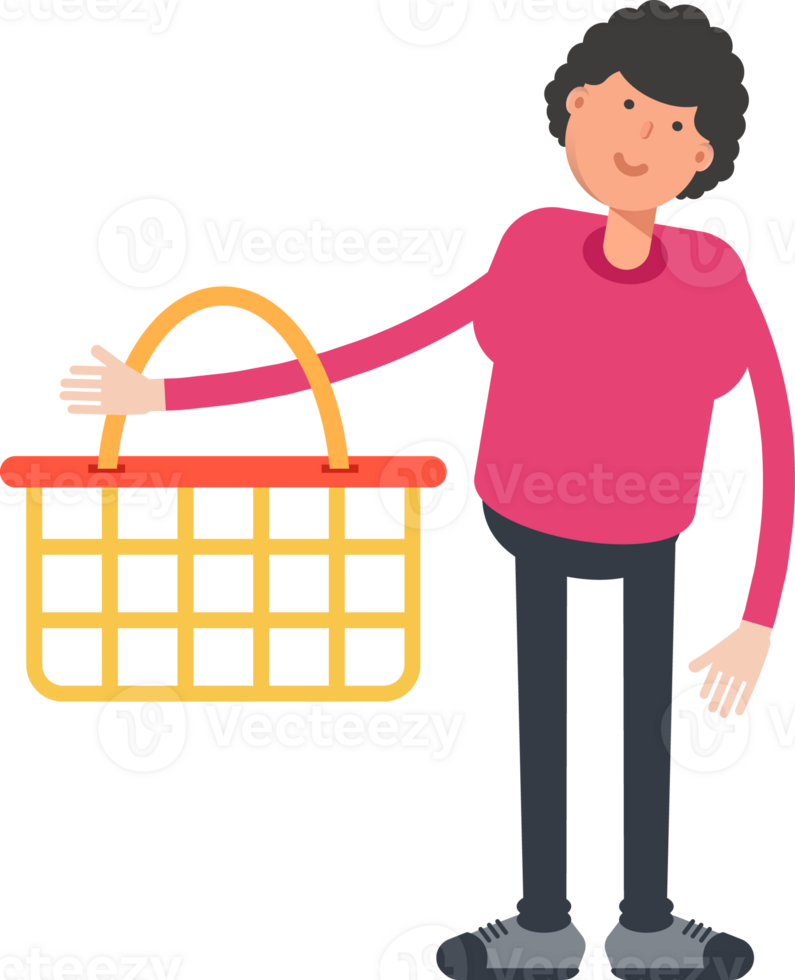 Afro Hairstyle Man Character Holding Shopping Basket png