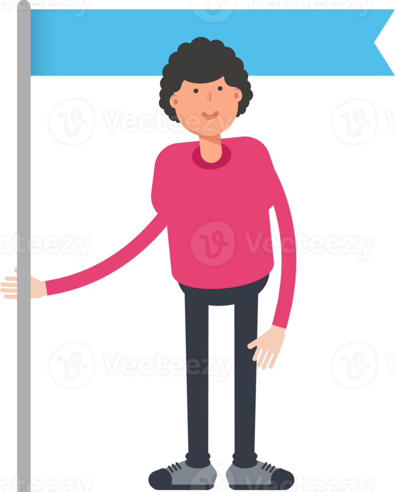 Afro Hairstyle Man Character Holding Flag Pole png