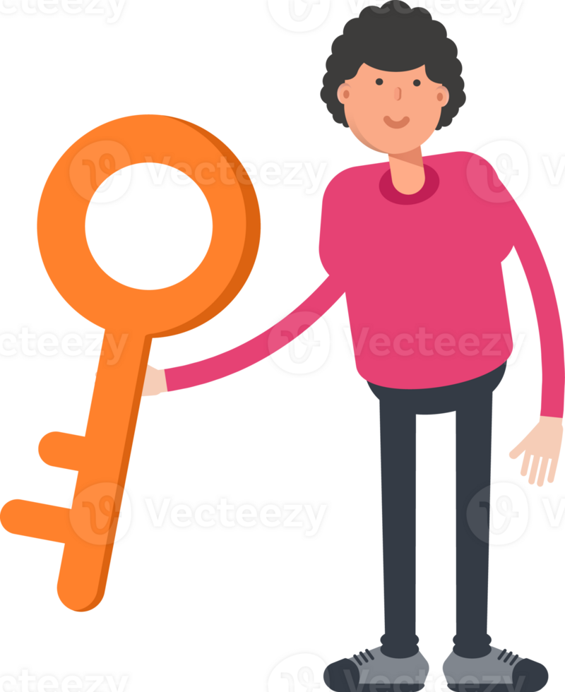 Afro Hairstyle Man Character Holding Key png