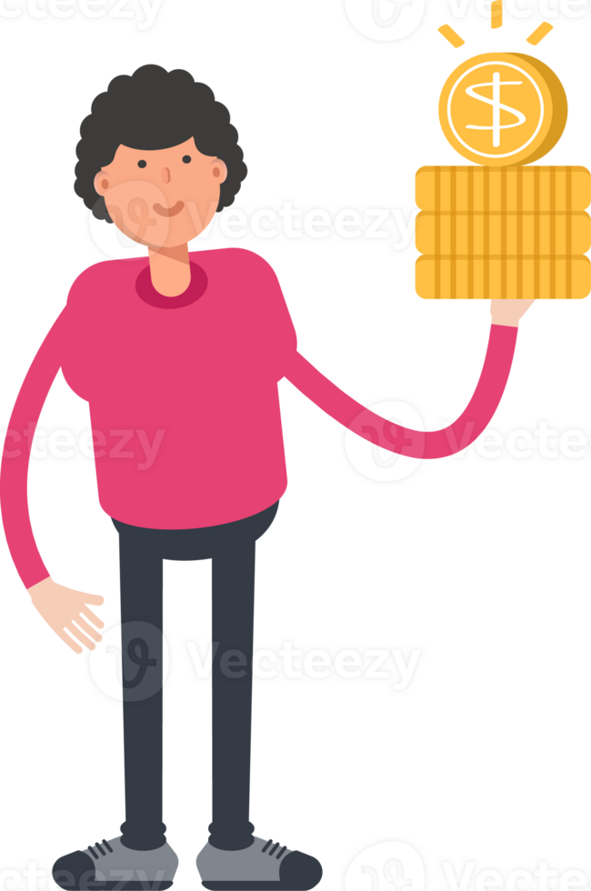 Afro Hairstyle Man Character Holding Dollar Coins png