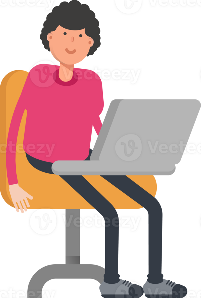 Afro Hairstyle Man Character Working on Laptop png