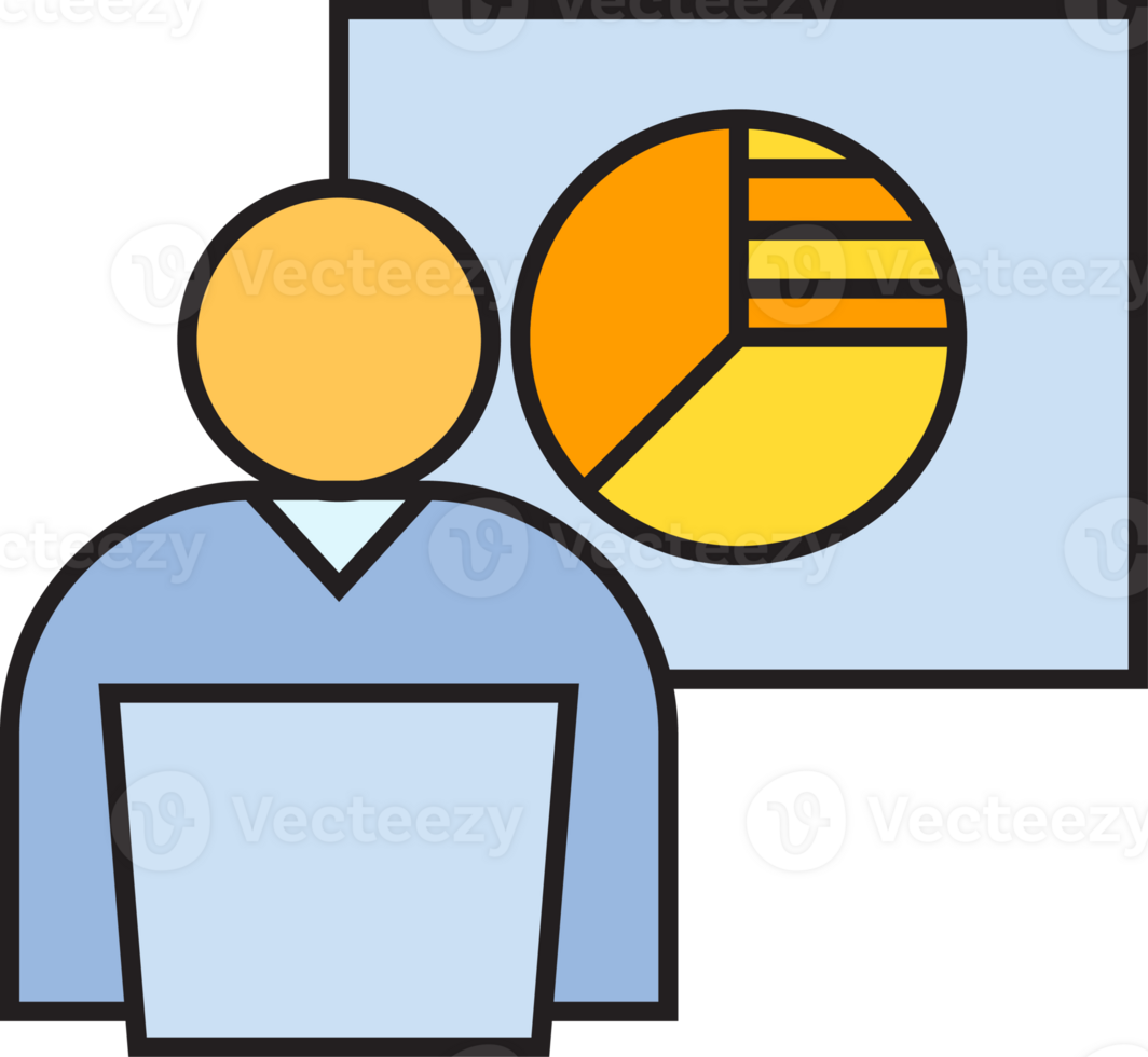 Employee Working on Laptop and Pie Chart Icon png